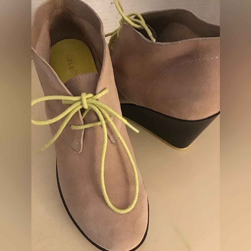 Cole Haan women beige suede platform Halley wedge boots US 8.5